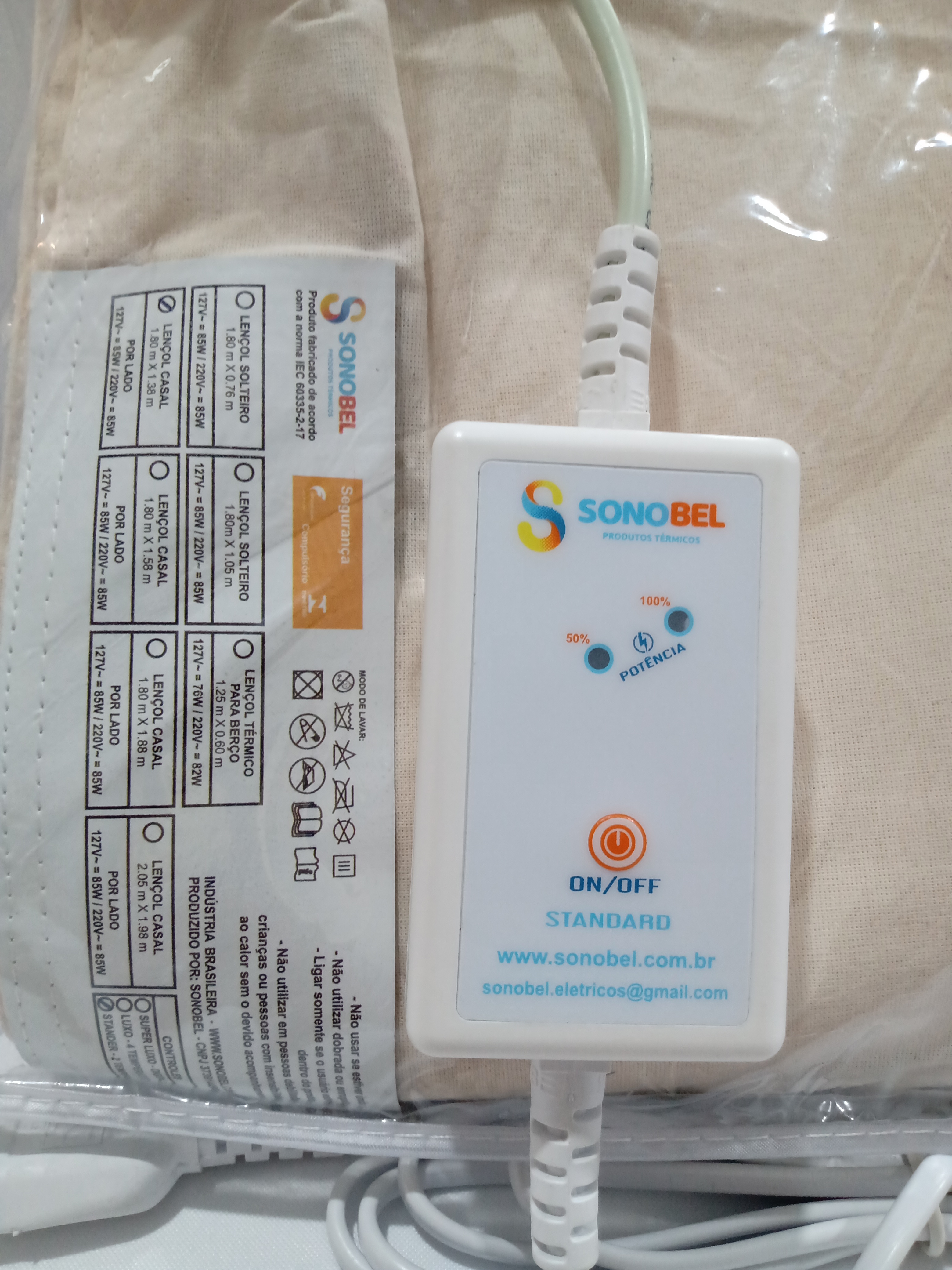 Lençol Solteiro Stander com Controle 2 Temperaturas   Cód. L 445