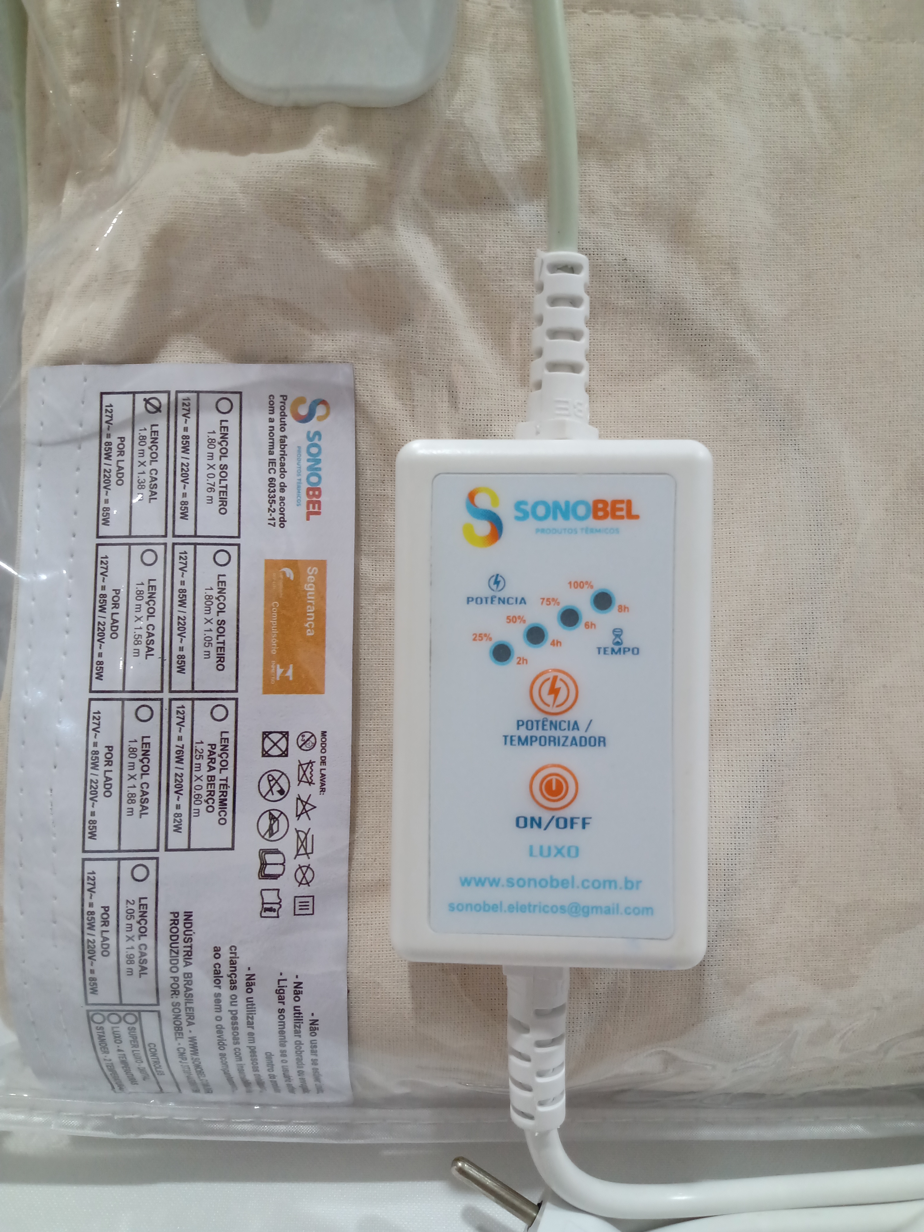 Lençol Casal Super King Luxo com Controle 4 Temperaturas e Temporizador  Cód. L 434